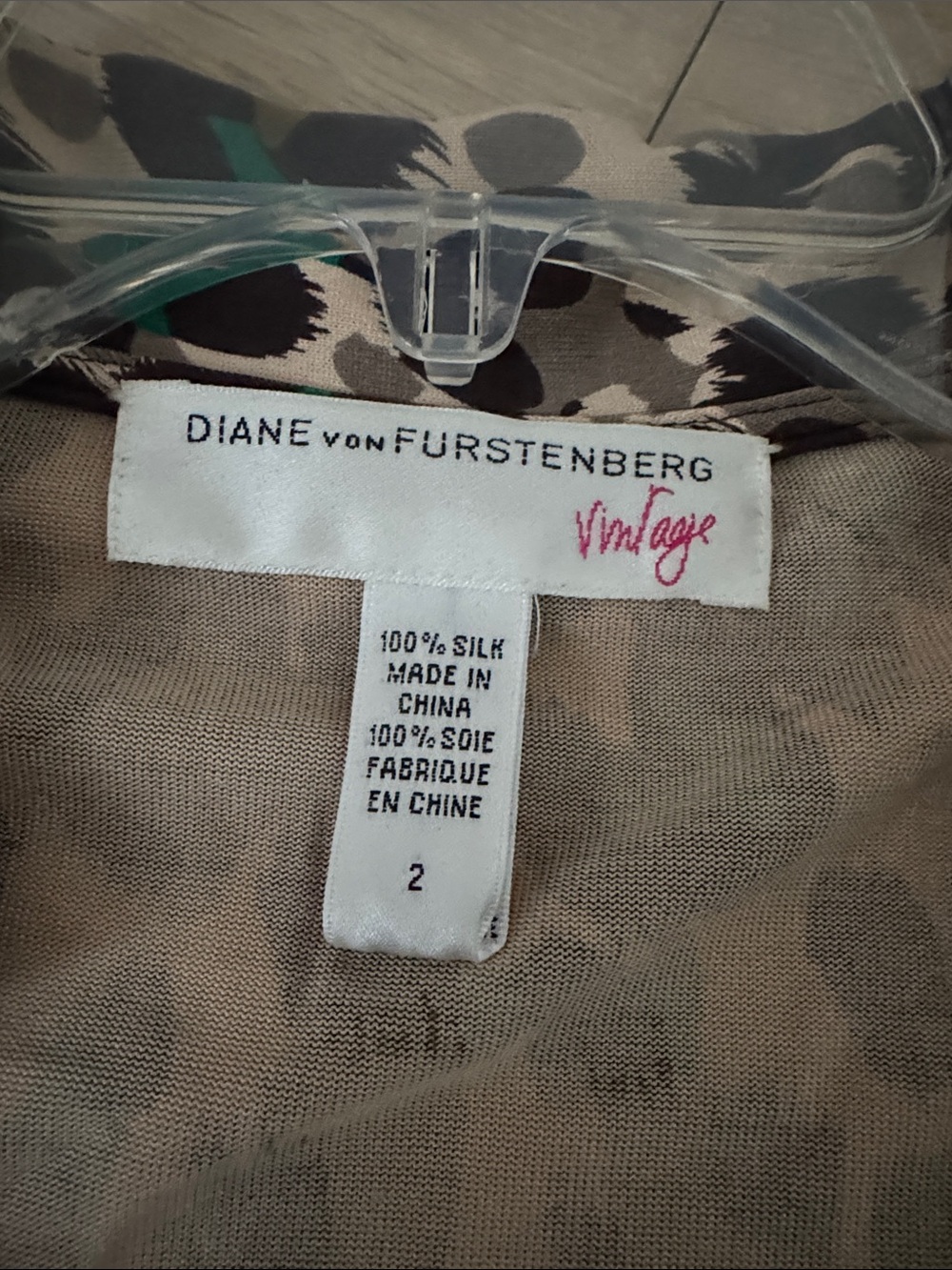 Diane Von Furstenberg Beige Black and Teal Animal Print Wrap Blouse - Picture 2 of 4